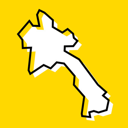 Laos country simplified map. White silhouette with thick black contour on yellow background. Simple vector iconのイラスト素材