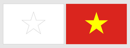 Vietnam flag - coloring page. Set of white wireframe thin black outline flag and original colored flag.のイラスト素材