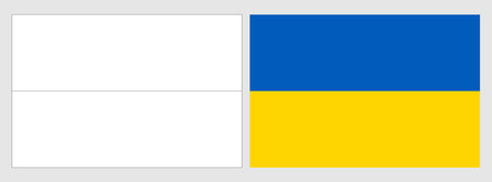 Ukraine flag - coloring page. Set of white wireframe thin black outline flag and original colored flag.のイラスト素材