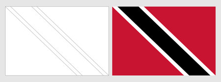 Trinidad and Tobago flag - coloring page. Set of white wireframe thin black outline flag and original colored flag.のイラスト素材