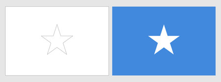 Somalia flag - coloring page. Set of white wireframe thin black outline flag and original colored flag.のイラスト素材