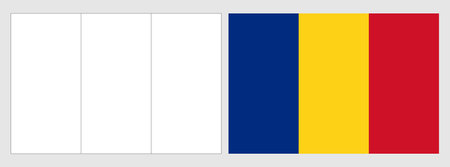 Romania flag - coloring page. Set of white wireframe thin black outline flag and original colored flag.のイラスト素材