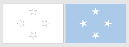 Federated States of Micronesia flag - coloring page. Set of white wireframe thin black outline flag and original colored flag.のイラスト素材
