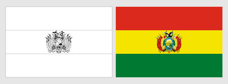 Bolivia flag - coloring page. Set of white wireframe thin black outline flag and original colored flag.のイラスト素材