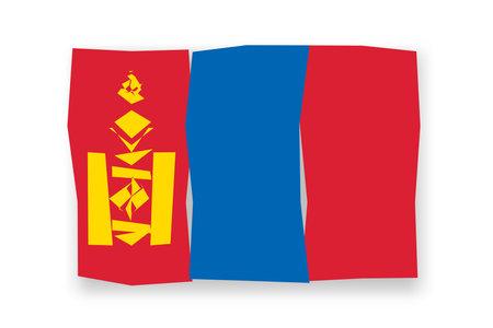 Mongolia flag  - stylish flag mosaic of colorful papercuts. Vector illustration with dropped shadow isolated on white backgroundのイラスト素材