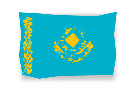 Kazakhstan flag  - stylish flag mosaic of colorful papercuts. Vector illustration with dropped shadow isolated on white backgroundのイラスト素材