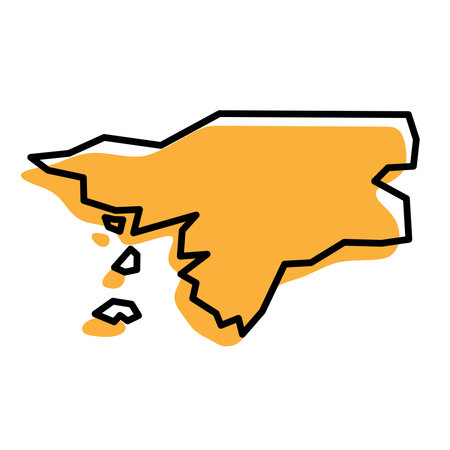 Guinea-Bissau country simplified map. Orange silhouette with thick black sharp contour outline isolated on white background. Simple vector iconのイラスト素材