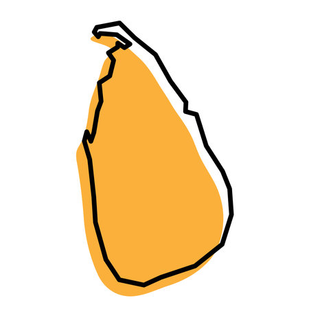 Sri Lanka country simplified map. Orange silhouette with thick black sharp contour outline isolated on white background. Simple vector iconのイラスト素材