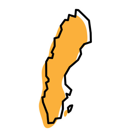 Sweden country simplified map. Orange silhouette with thick black sharp contour outline isolated on white background. Simple vector iconのイラスト素材