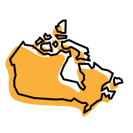 Canada country simplified map. Orange silhouette with thick black sharp contour outline isolated on white background. Simple vector iconのイラスト素材