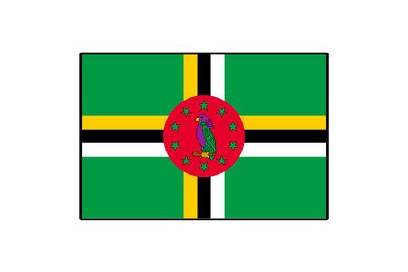 This illustration features the flag of Dominica, showcasing its distinctive green, yellow, black, and red colorsのイラスト素材