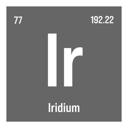 Iridium, Ir, periodic table element with name, symbol, atomic number and weight. Transition metal with various industrial uses, such as in spark plugs, electronics, and as a component of certain alloys.のイラスト素材