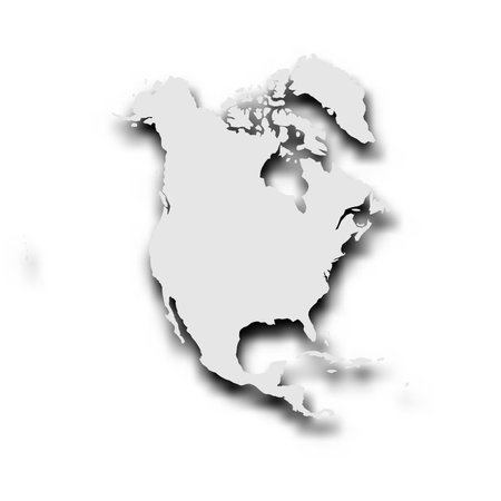 Silhouette map of North America continent. Grey vector map with dropped shadow on light gray background.のイラスト素材