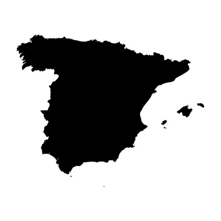 Spain high detailed vector representation of country silhouette in solid black on white background. For educational, decorative, or informational use showcasing the national outline.のイラスト素材