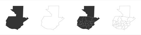 Guatemala set of three maps - solid map, outline map and map highlighting administrative divisions. Three distinct maps illustrate various representations of a geographical area.のイラスト素材