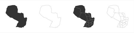 Paraguay set of three maps - solid map, outline map and map highlighting administrative divisions. Three distinct maps illustrate various representations of a geographical area.のイラスト素材