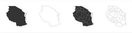 Tanzania set of three maps - solid map, outline map and map highlighting administrative divisions. Three distinct maps illustrate various representations of a geographical area.のイラスト素材