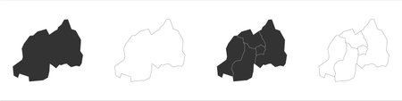 Rwanda set of three maps - solid map, outline map and map highlighting administrative divisions. Three distinct maps illustrate various representations of a geographical area.のイラスト素材