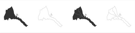 Eritrea set of three maps - solid map, outline map and map highlighting administrative divisions. Three distinct maps illustrate various representations of a geographical area.のイラスト素材