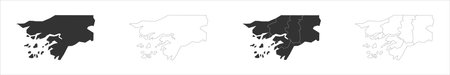 Guinea-Bissau set of three maps - solid map, outline map and map highlighting administrative divisions. Three distinct maps illustrate various representations of a geographical area.のイラスト素材