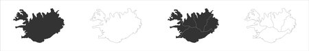 Iceland set of three maps - solid map, outline map and map highlighting administrative divisions. Three distinct maps illustrate various representations of a geographical area.のイラスト素材