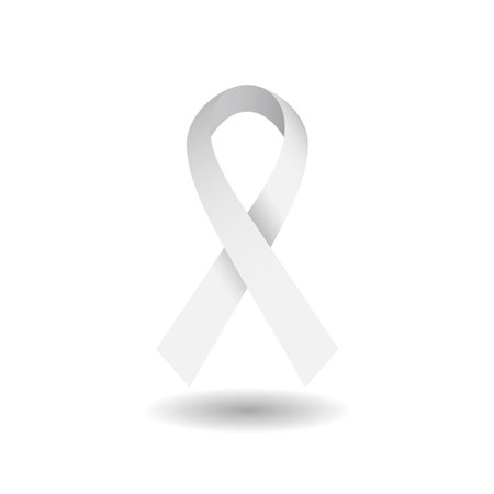 A three-dimensional vector illustration of a white ribbon, featuring smooth curves and a soft shadow. This design can be utilized for various awareness campaigns and celebrations.のイラスト素材