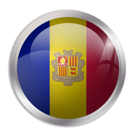 Andorra flag - glossy circle button displays a colorful flag representing a country cultural identity and heritage. The essence of national pride and unity.のイラスト素材