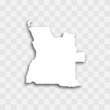 Angola high detailed vector representation of country silhouette. White color on transparent background with dropped shadow. For educational, decorative, or informational use.のイラスト素材