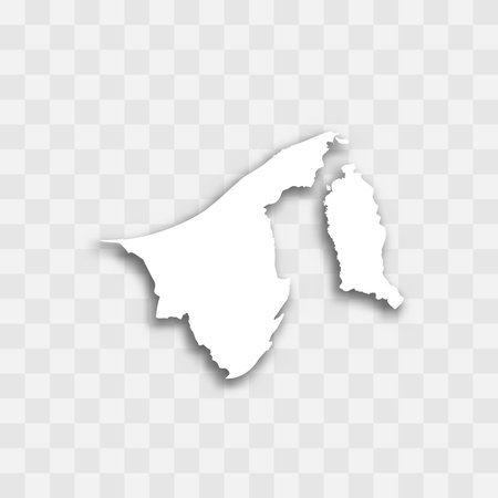 Brunei high detailed vector representation of country silhouette. White color on transparent background with dropped shadow. For educational, decorative, or informational use.のイラスト素材