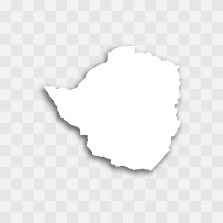 Zimbabwe high detailed vector representation of country silhouette. White color on transparent background with dropped shadow. For educational, decorative, or informational use.のイラスト素材