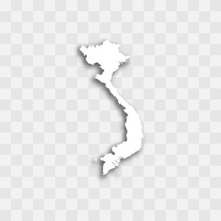 Vietnam high detailed vector representation of country silhouette. White color on transparent background with dropped shadow. For educational, decorative, or informational use.のイラスト素材