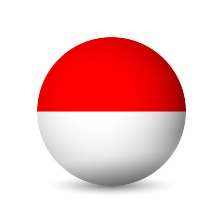 Indonesia flag - 3D sphere in colours of flag representing a country cultural identity and heritage. The essence of national pride and unity. Vector object on white background.のイラスト素材