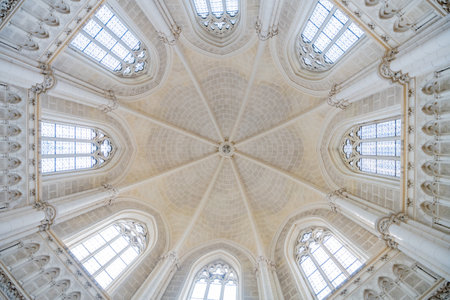 The stunning ceiling of the Schwarzenberg Tomb reveals intricate architecture and beautiful stained glass. Located in Domanin near Trebon, the tomb showcases historical artistry and design.の写真素材