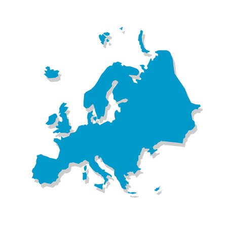Vector map silhouette of Europe, showcasing its distinct shape and geographical layout. Ideal for educational and design purpose, graphic emphasizes the continent borders without any details.のイラスト素材