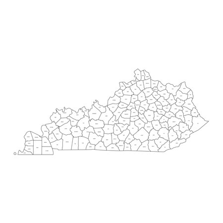 Kentucky, KY - detailed political map of US state. Administrative map divided into counties. Thin black outline map with county name labels. Vector illustrationのイラスト素材