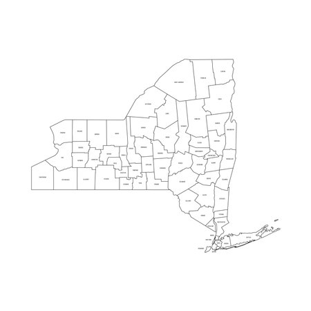 New York, NY - detailed political map of US state. Administrative map divided into counties. Thin black outline map with county name labels. Vector illustrationのイラスト素材