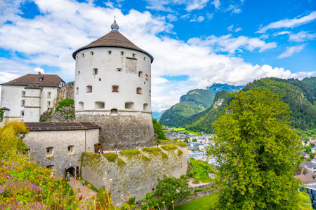 Visitors enjoy the historical Kufstein Fortress, situated in the picturesque Tyrol region of Austria.の写真素材