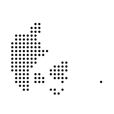 Denmark country dotted map. Black spot pixel illustration isolated on white background. Vector circle mosaic.のイラスト素材