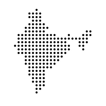India country dotted map. Black spot pixel illustration isolated on white background. Vector circle mosaic.のイラスト素材