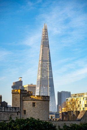 A stunning view showcases The Shard, Londons tallest skyscraper, rising impressively above the...