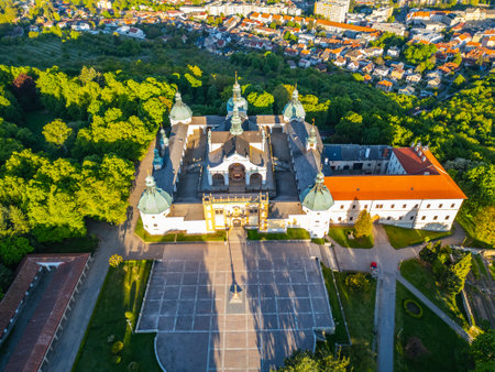 Perched above the town of Pribram, the Baroque complex of Holy Mountain serves as a significant pilgrimage destination surrounded by lush greenery and historical architecture.の写真素材