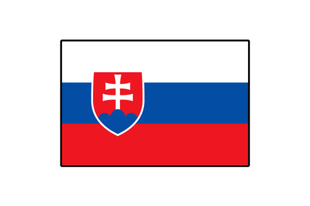 This vector graphic displays the national flag of Slovakia, featuring a horizontal tricolor design of white, blue, and red, with the Slovak coat of arms on the left side.のイラスト素材