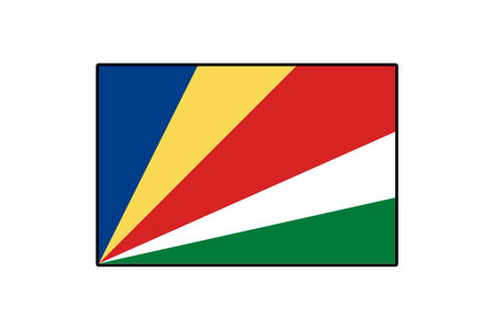This graphic representation showcases the flag of Seychelles, featuring a dynamic design of blue, yellow, red, white, and green. It symbolizes the nations identity and heritage.のイラスト素材