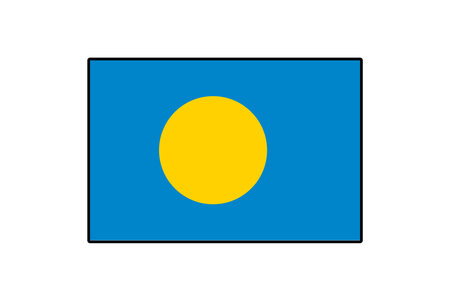The vector flag design features a vibrant blue background with a large yellow circle positioned slightly to the left. It symbolizes the nation of Palau in a simple, clear form.のイラスト素材