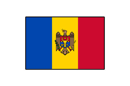 The flag of Moldova features vertical stripes in blue, yellow, and red, with a coat of arms in the center. This flag symbolizes the nations heritage and pride in its identity.のイラスト素材