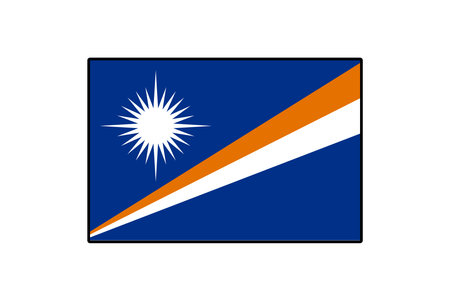 The graphic depicts the flag of the Marshall Islands, featuring a blue background with a prominent orange and white diagonal stripe and a bright sun symbol. Its design reflects the nations heritage.のイラスト素材
