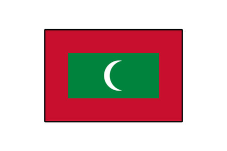 A vibrant vector depiction of the Maldives flag featuring a red background with a green rectangle and a white crescent moon at its center. The design symbolizes the nations identity.のイラスト素材