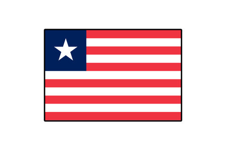 The national flag of Liberia features eleven horizontal stripes alternating red and white, with a blue square and a white star in the upper left corner. This design symbolizes freedom.のイラスト素材