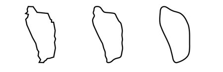 Dominica country black outline silhouettes in three different levels of smoothness. Simplified maps. Vector icons isolated on white background.のイラスト素材