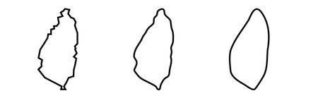 Saint Lucia country black outline silhouettes in three different levels of smoothness. Simplified maps. Vector icons isolated on white background.のイラスト素材